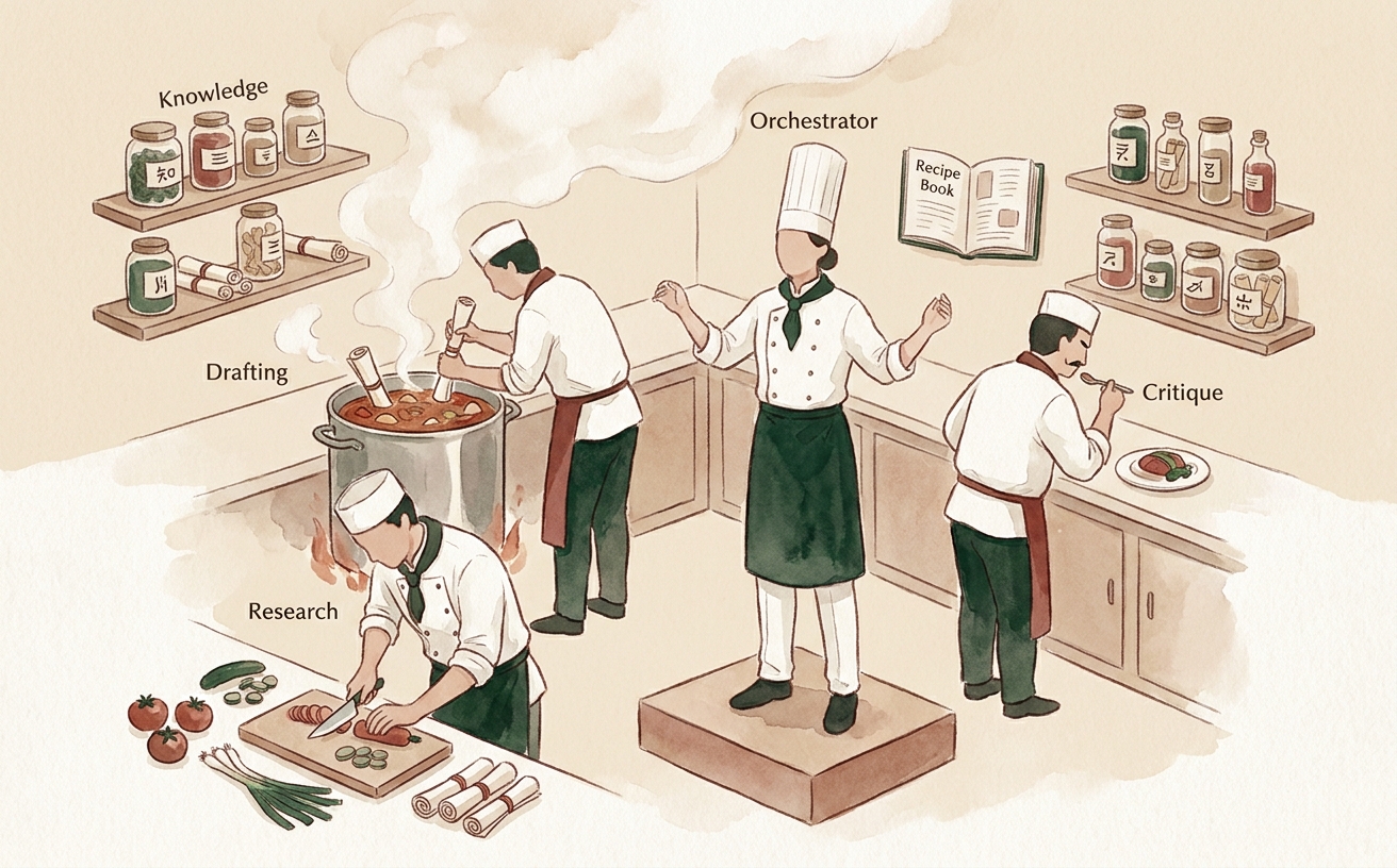 エージェント分業 ― 厨房の中で役割の違う料理人たちが動く