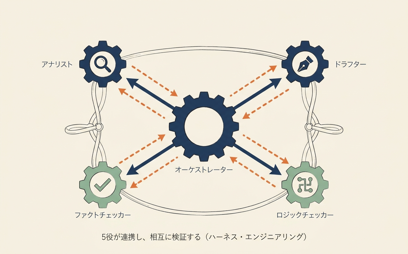 5役のエージェントと差し戻しルート